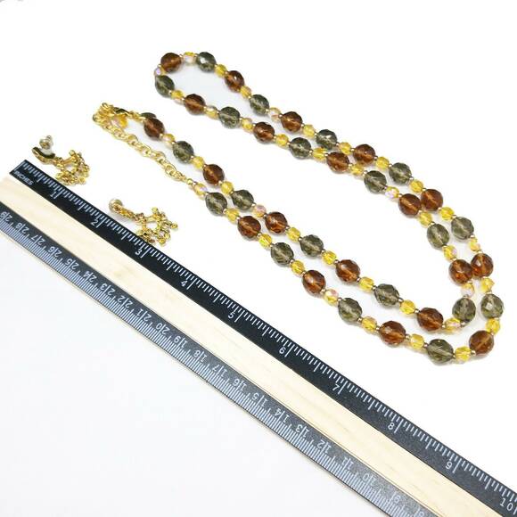 Joan Rivers Yellow Topaz Green Glass Bead Necklace & Post Drop Earrings, 1990s - Picture 8 of 10